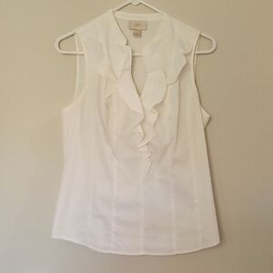 Loft White Ruffled Blouse MEDIUM